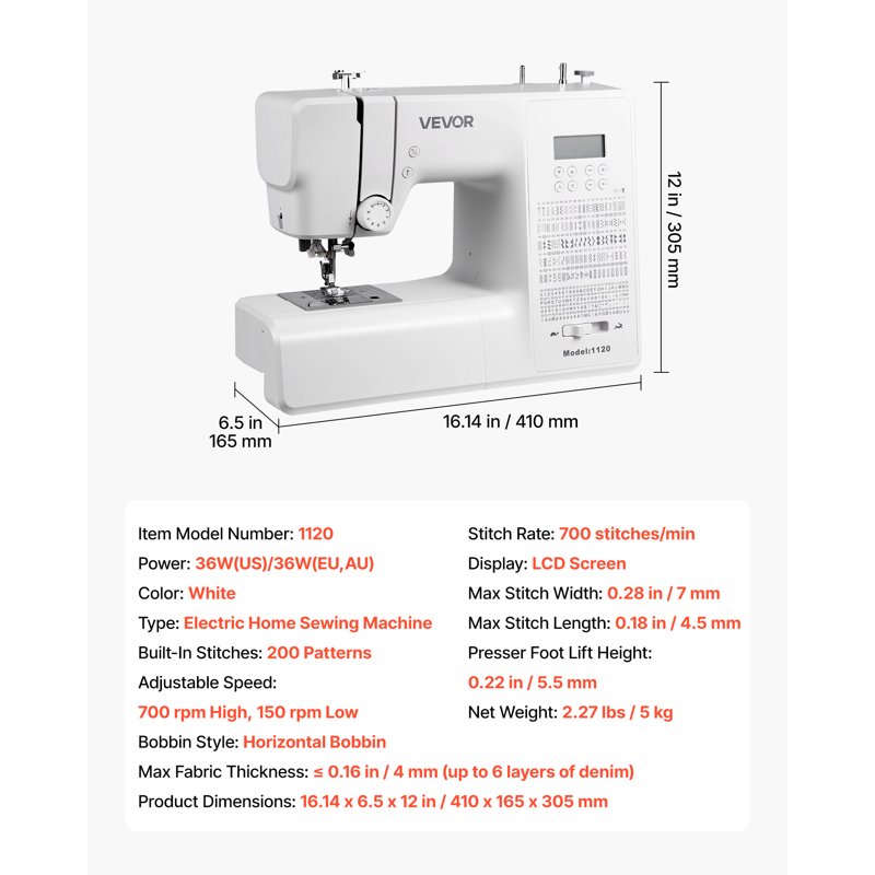 Digital Sewing Machine with LCD Screen, 200 Stitch Applications, Heavy-Duty Metal Frame