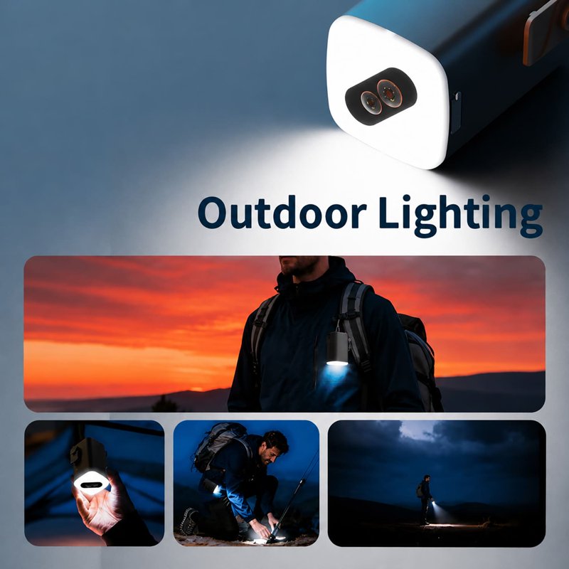 Portable Air Pump for Inflatables with Nozzles, Rechargeable Camping Light