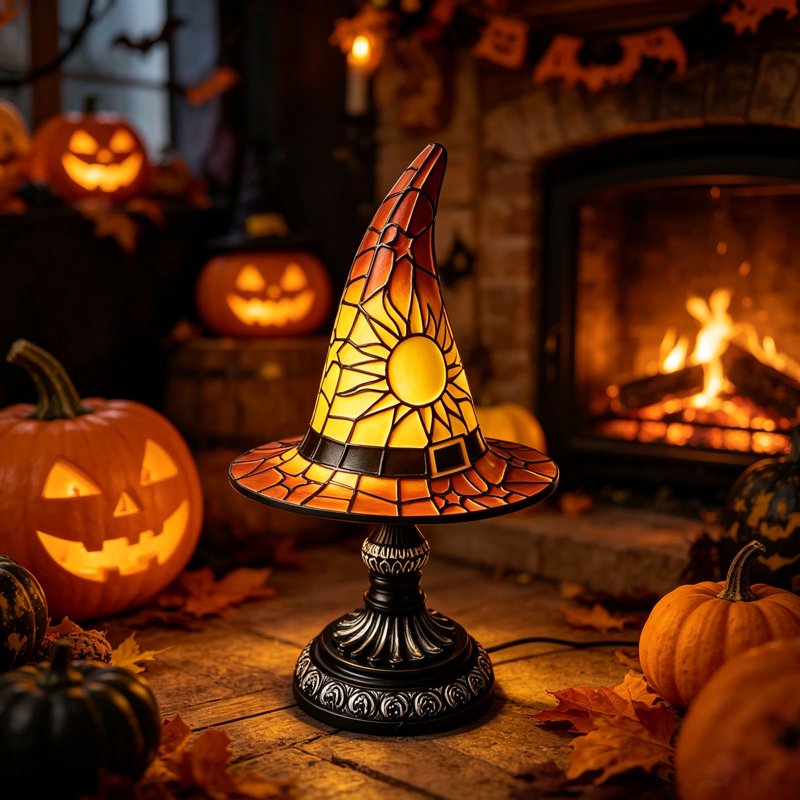 Halloween Witch Hat Lamp Tiffany-Style Night Light Decorative Table Lamp