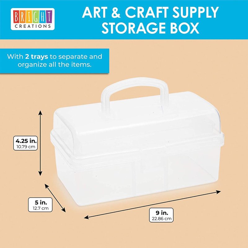 Clear Art Supply Organizer Box with 2 Removable Trays - Craft Storage Case