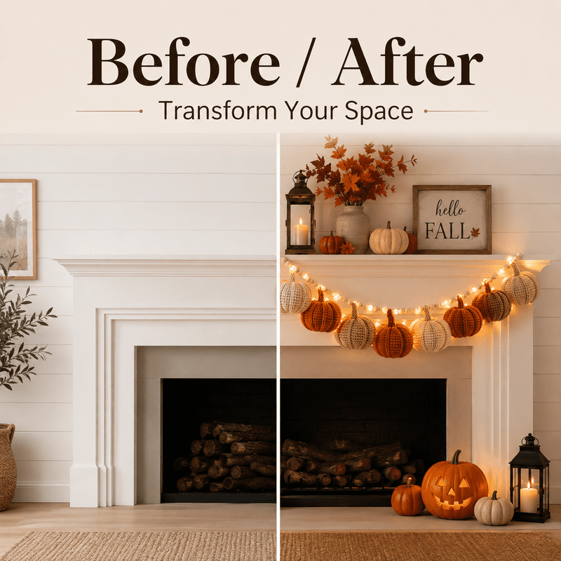 Fall Pumpkin Garland Lights 5.9 Ft Crochet String Decor for Mantel Wall Halloween Thanksgiving