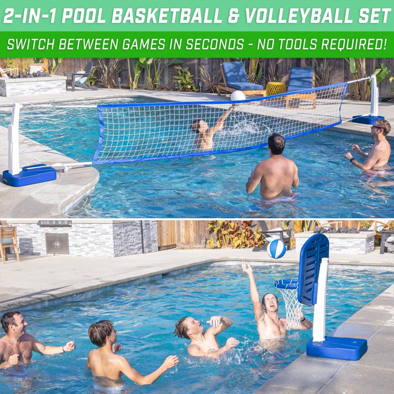 Pool Basketball and Volleyball Game Set - 2-in-1 Water Sports Equipment