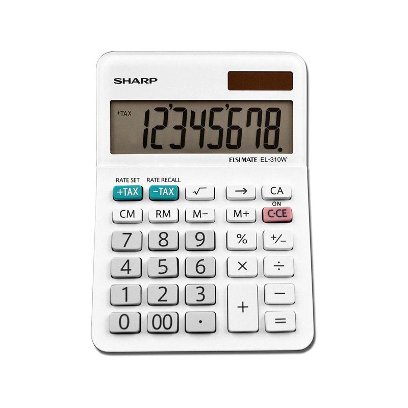 Mini Desktop Calculator 8-Digit, White, Sharp EL-310WB Office Calculator