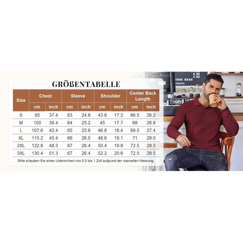 Men's Lightweight Knit Polo Shirt Long Sleeve Casual Collared Sweater