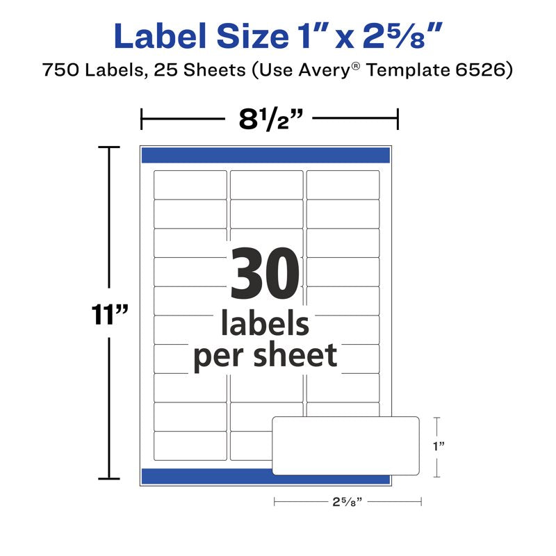 Glossy White Address Labels 1x2-5/8 Inch, 750 Pack for Laser Inkjet Printing