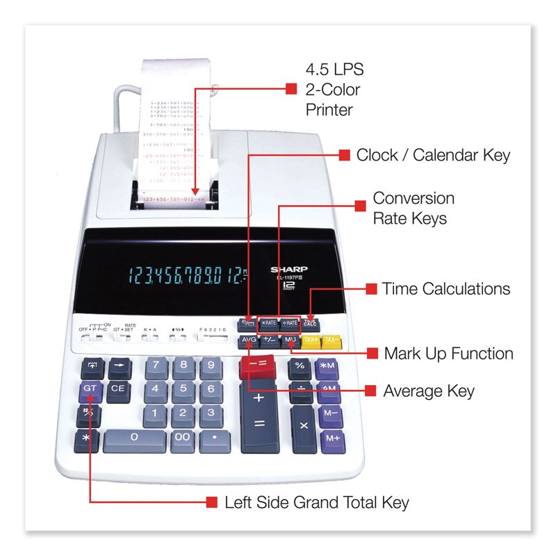 Desktop Printing Calculator with Dual-Color Ink, 12-Digit Display, Office Use