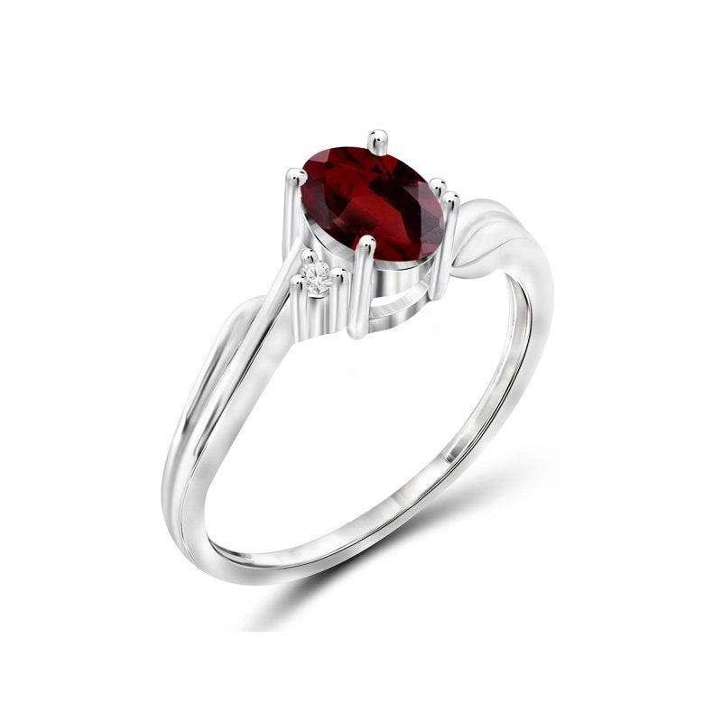 Garnet Birthstone Ring 1 Carat Sterling Silver with White Diamond Accent