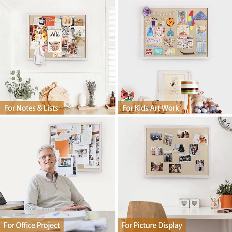 Large Bulletin Board 23x18 Inch Wall Display with Linen & Wooden Frame