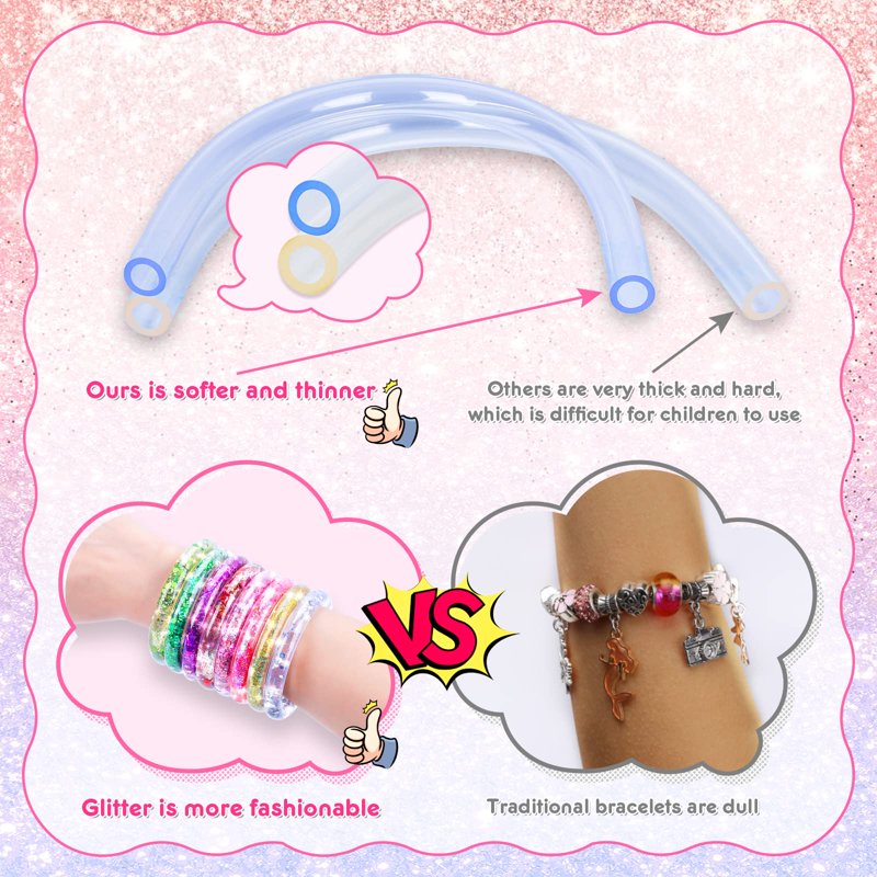 Girls Jewelry Making Kit with Glitter Bracelets - Craft Gift for Ages 5-12
