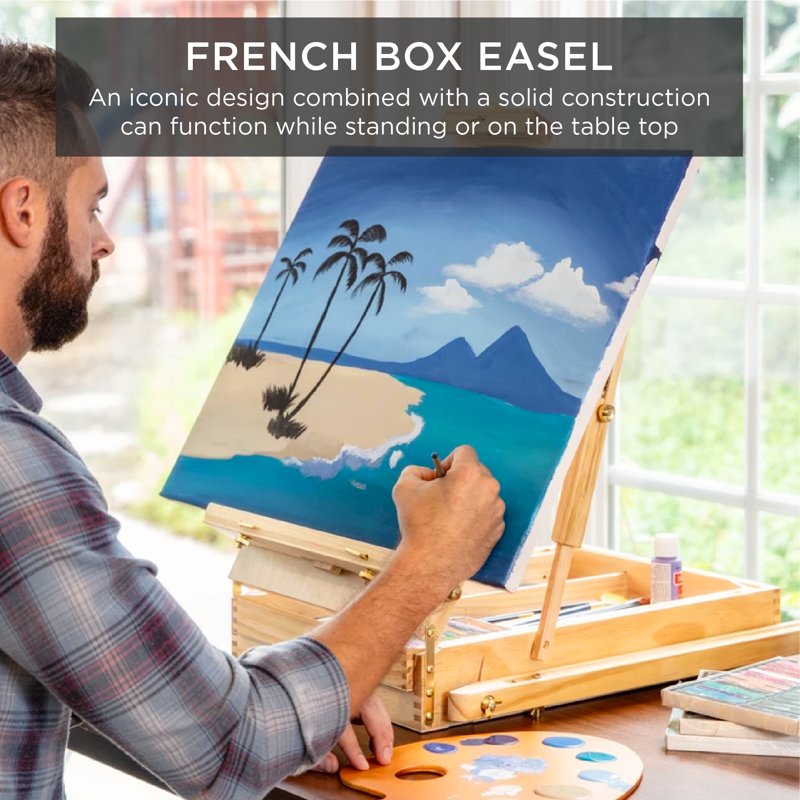 Portable Adjustable Art Easel with 32-Piece Painting Set - Natural