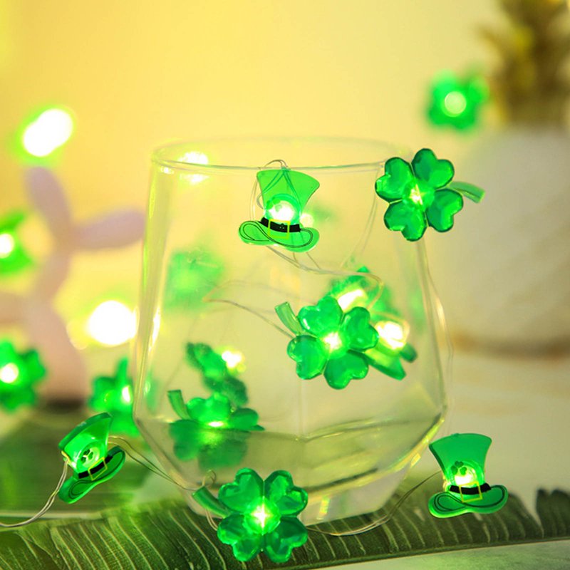 St Patrick's Day Green Shamrock String Lights Battery Operated 2M 20LED Decorations