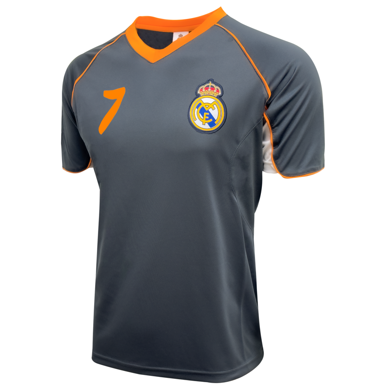 Adult XL Rhinox Real Madrid #7 Soccer Jersey, Gray/Orange, 100% Polyester