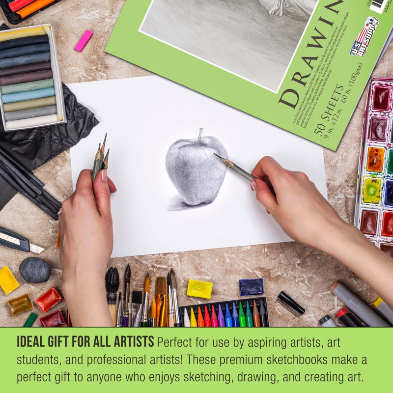 Premium Drawing Paper Pad - 9x12 Inch, Acid-Free, 50 Sheets