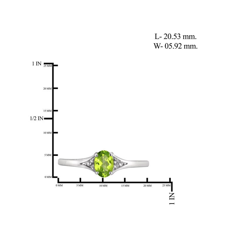 Peridot Gemstone Ring with White Diamond Accents - Sterling Silver Birthstone Jewelry for Women