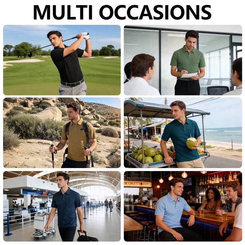 Men's Casual Polo Shirts 5 Pack Short Sleeve with Pocket Golf Style