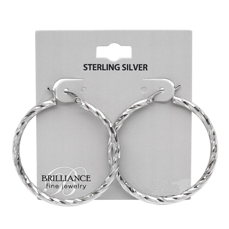 Sterling Silver Rope Twist Hoop Earrings 40MM for Women