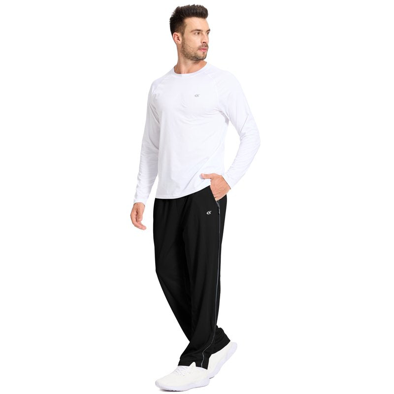 Men's Athletic Mesh Running Pants with Pockets - Open Bottom Fitness Sweatpants