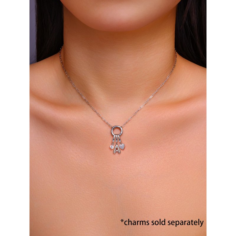 Sterling Silver Paperclip Chain Necklace with Charm Connector - 16 Inch + 2 Inch Extender