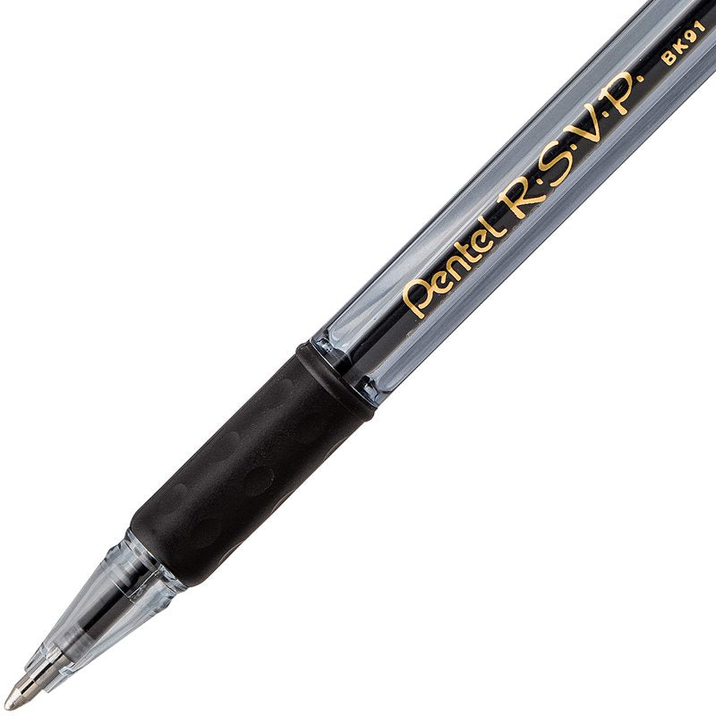 Pentel RSVP Razzle-Dazzle Ballpoint Pen 1.0mm Medium Black Ink 12-Pack - Smokey Gray Barrel