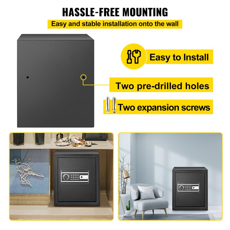 48 L Security Safe with Key, Fingerprint & Password Lock - Black