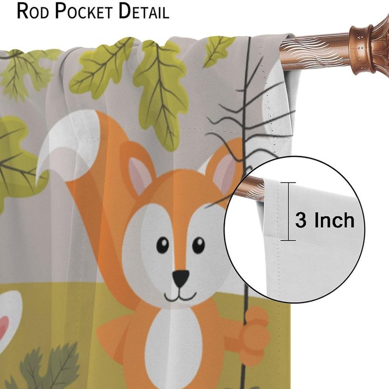 Kids Jungle Animal Curtains - Insulated Window Drapes for Childrens Bedroom