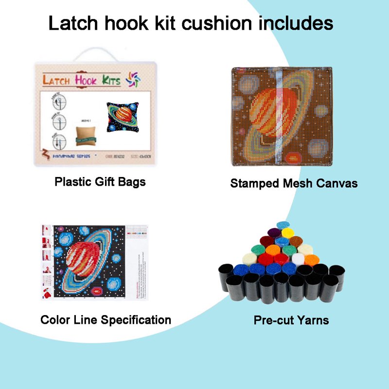 Latch Hook Cushion Kit for Adults and Beginners - Mushroom & Flower Designs, 17x17 Inch - DIY Home Decor