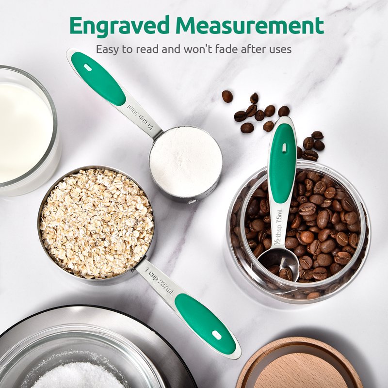 U-Taste 18/8 Stainless Steel Measuring Cups & Spoons Set - Teal, 10 Pcs
