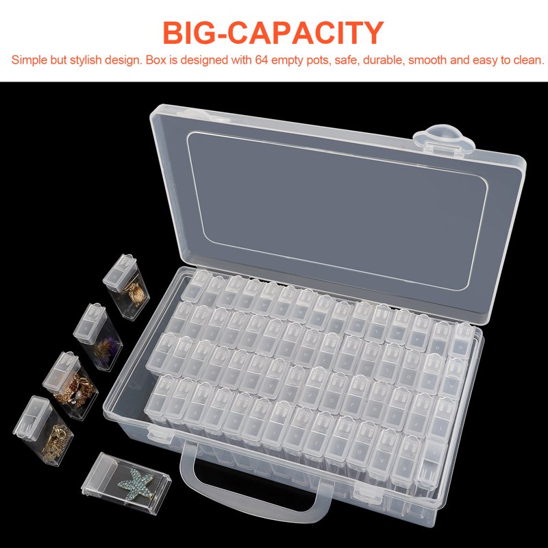64 Grids Diamond Painting Storage Box with Adjustable Dividers - Bead and Jewelry Organizer