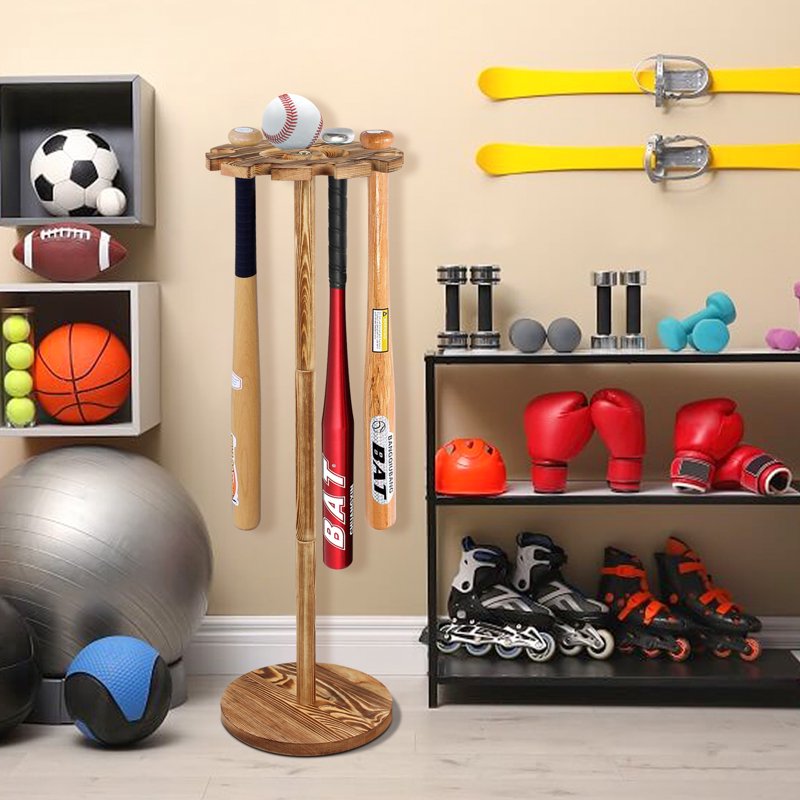 Wooden Baseball Bat Display Shelf Organizer for 10 Bats