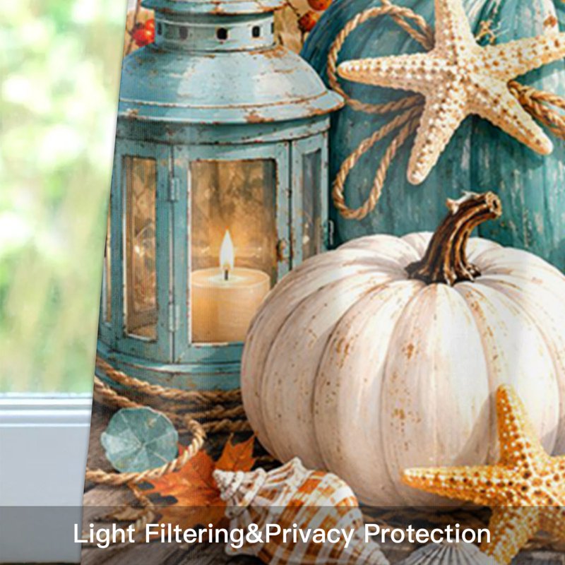 Coastal Fall Valance Window Treatment - Pumpkin & Seashell Design, Multiple Sizes