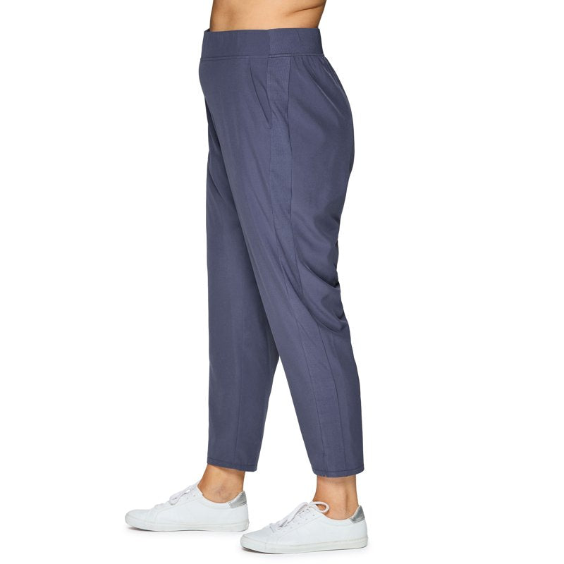 Plus Size Women's Ribbed Side Woven Ankle Pants with Pockets – Active & Casual