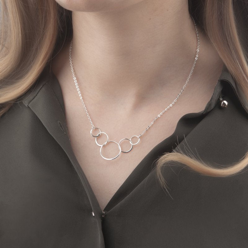 Sterling Silver 50th Birthday Necklace with 5 Flat Circles Custom Name Gift for Women