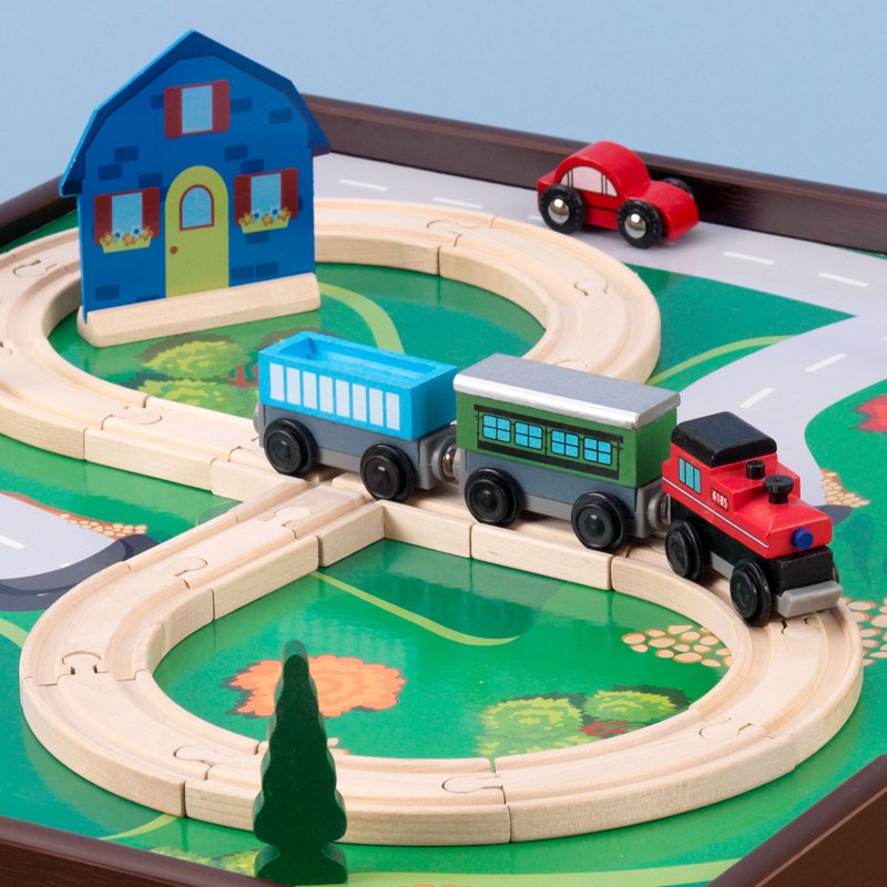KidKraft Reversible Wooden Activity Table with Board and Train Set - Espresso, 3+