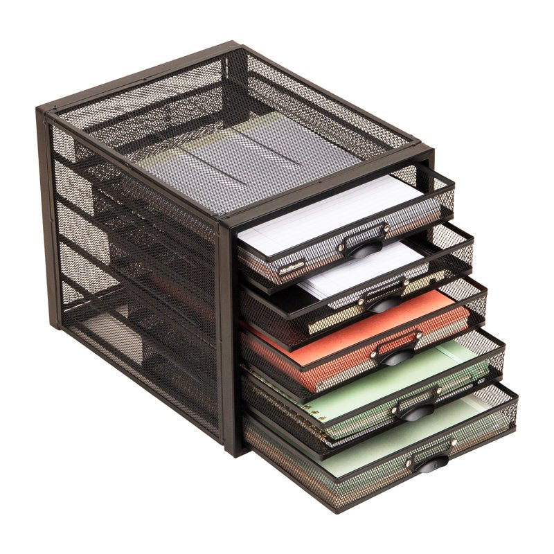 Multi-Purpose Desk Organizer with 5 Drawers, Steel Mesh Storage Solution