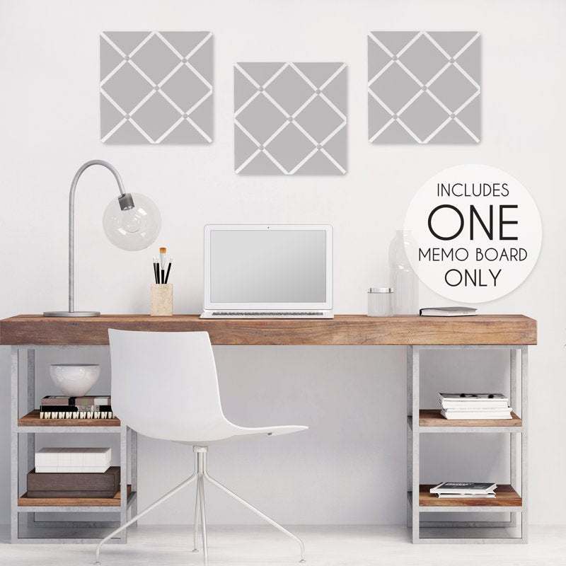 Grey Fabric Memo Board with Button & Ribbon - 13x13 Inch Wall Decoration