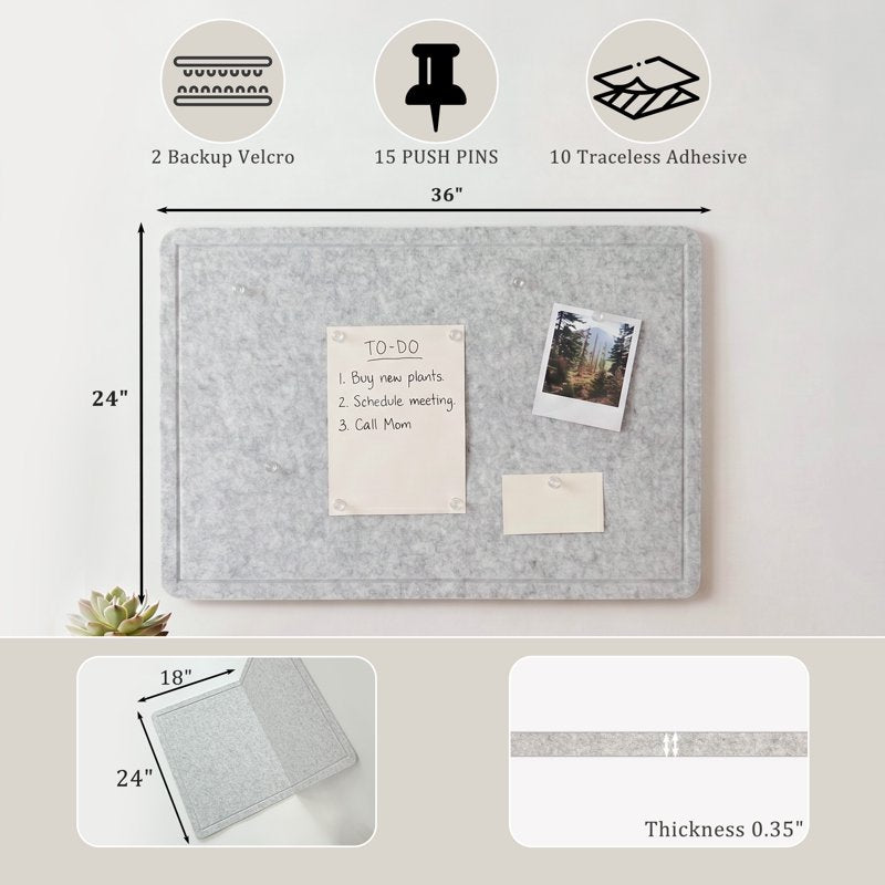 Large Felt Bulletin Board 36x24 Inches - Foldable Frameless Pin Board for Home & Office