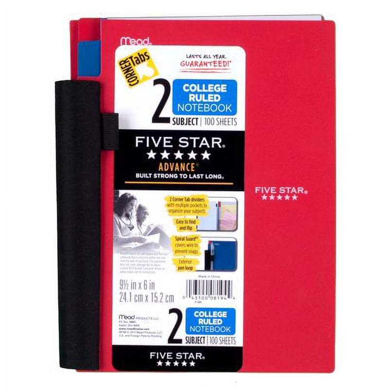 Two-Subject Spiral Notebook with Dividers - College Ruled, Durable Plastic Cover