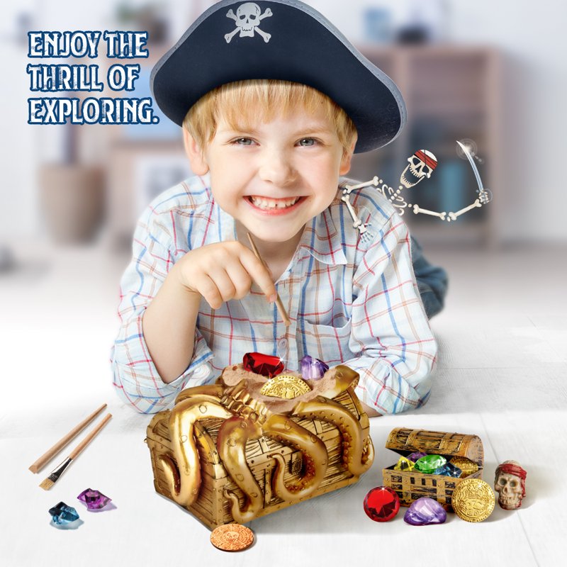 Kids Dinosaur Excavation Kit with 12 Treasures & Gemstones - Science & Educational Toy
