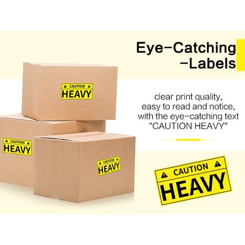Heavy Shipping Caution Stickers 2x4 Inch Yellow Warning Labels for Pallets and Boxes - 300 Labels/Roll