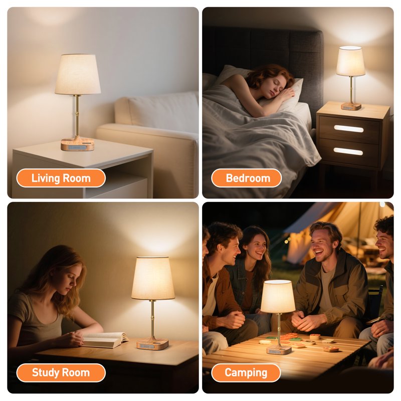 Cordless Dimmable Bedside Table Lamp with USB Port and Fabric Shade