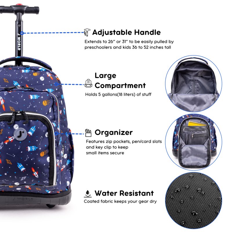 Kids Rolling Backpack with Insulated Lunch Bag – School & Travel Wheeled Kids Bag