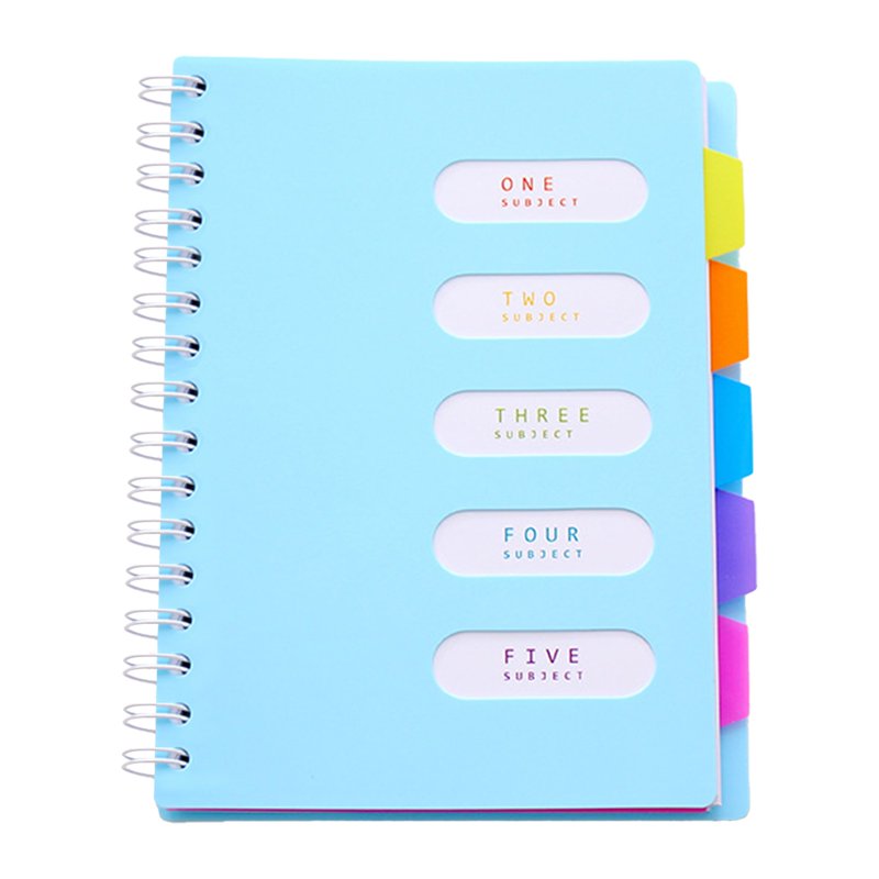 A5 Wide Ruled Spiral Notebook with Divider Tabs - 240 Pages, Hardcover, Blue