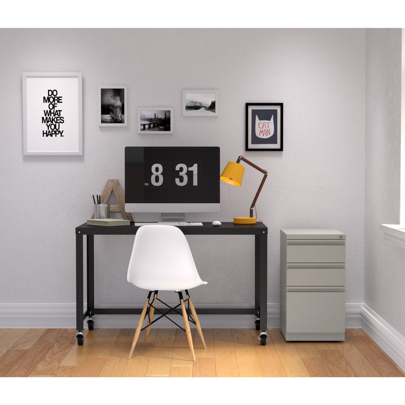 20-Inch Metal Mobile Pedestal File Cabinet with 3 Drawers - Light Gray