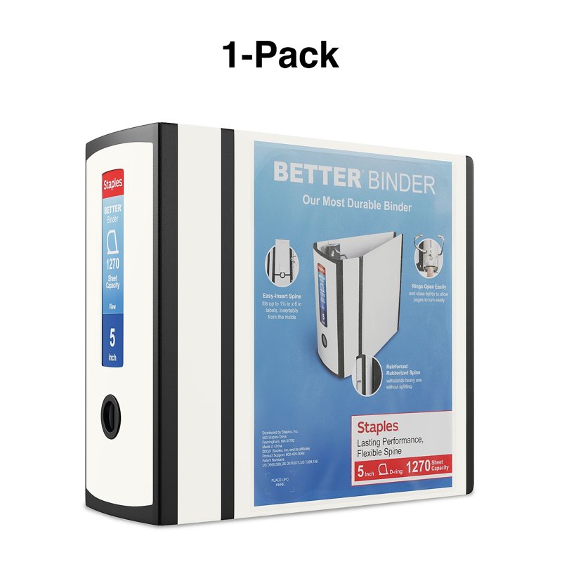 Heavy Duty 5-Inch White Binder - 1270 Sheet Capacity, File Organizer