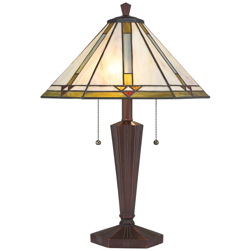 Traditional Tiffany Style Mission Accent Table Lamp - Bronze & Art Glass Shade