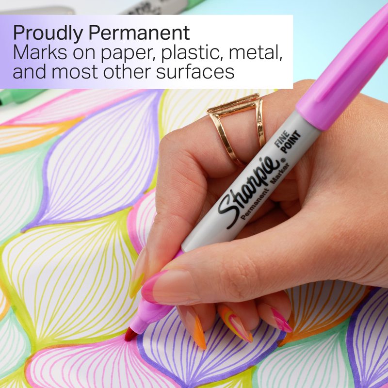 Bright Color Permanent Markers - Fine Point, 12 Count for Art & Craft