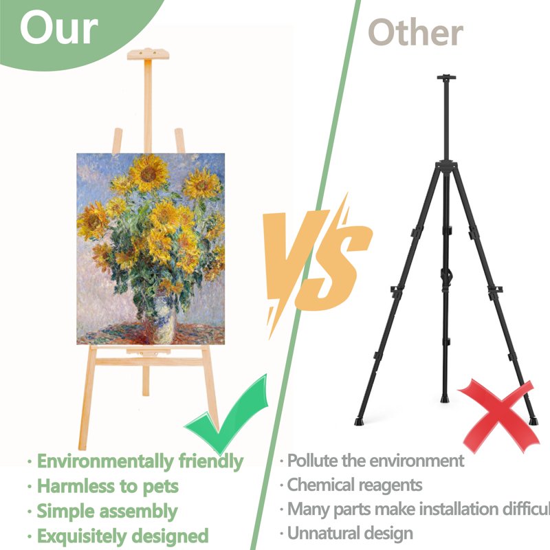 Adjustable Wooden Art Easel Stand for Painting & Display, Studio & Event Use