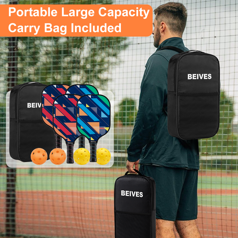 BEIVES Red 4-Paddle Pickleball Set with Balls & Carry Case - Fiberglass Paddles