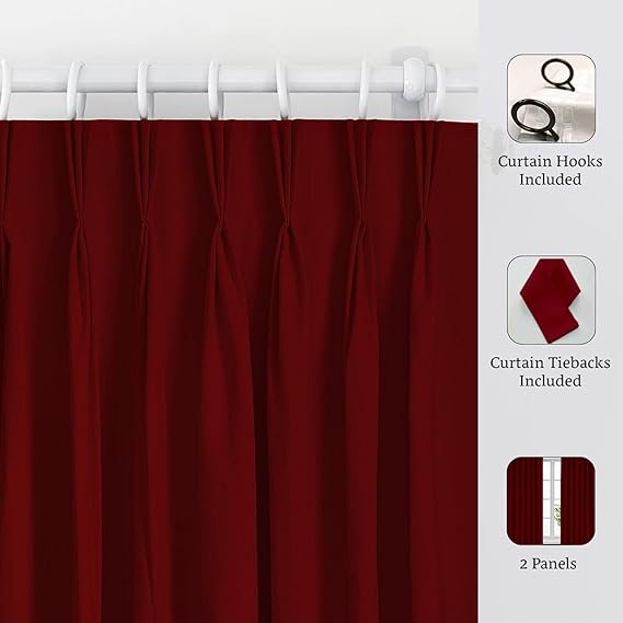 Blackout Pinch Pleat Curtains - Thermal Insulated Room Darkening Drapes for Bedroom & Living Room