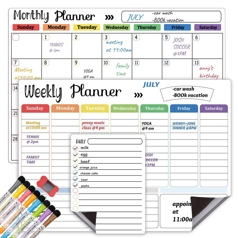 Magnetic Dry Erase Whiteboard Calendar for Fridge - Weekly Meal & Grocery Planner